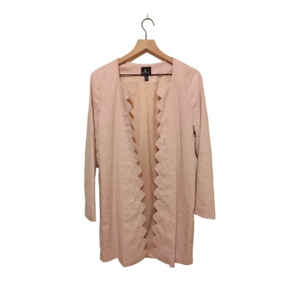 Jules & Leopold Pink Scalloped Open Front Linen Blend Long Blazer Jacket Sz M - Picture 1 of 8